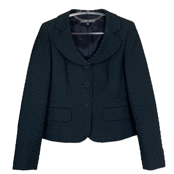 Albert Nipon Textured Collared Buttoned Suit Blazer Jacket Career Black Size 6 - Picture 1 of 7